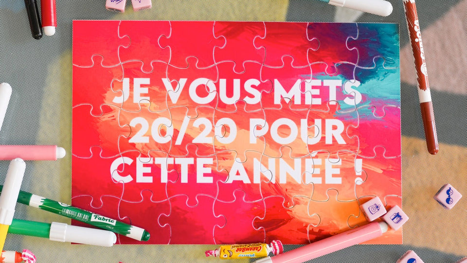 Puzzle coloré avec des illustrations scolaires et 35 pièces.