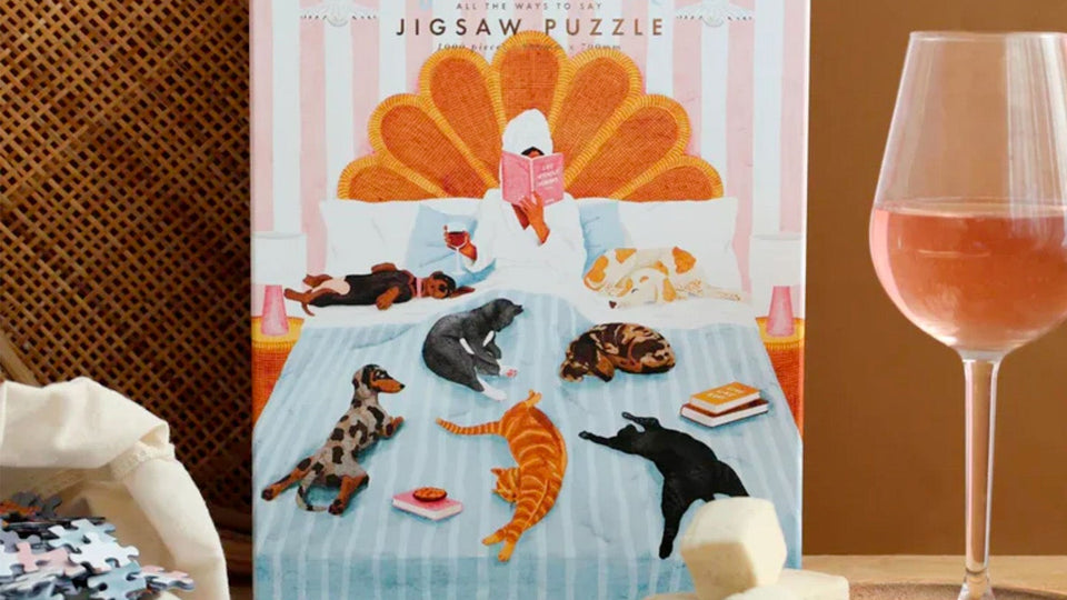 Puzzle illustrant un cocon douillet avec des chats