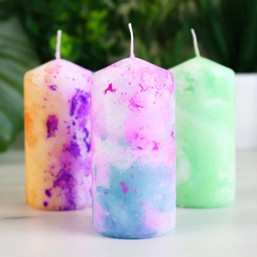 Kit de marbrage pour bougie avec couleurs vives et textures variées
