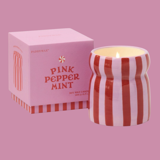 Bougie Color Pop avec pot rayé aux couleurs vives