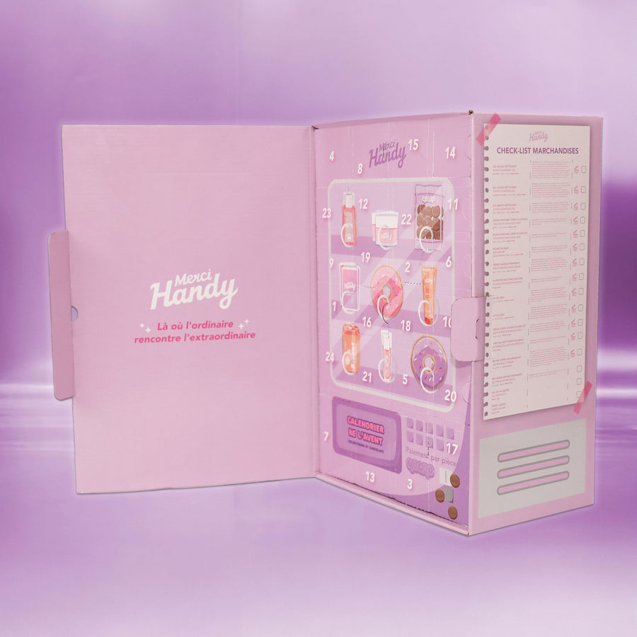 Calendrier de l'Avent Merci Handy avec motifs colorés et festifs