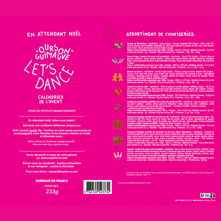 Calendrier de l'Avent avec oursons guimauves sur fond festif