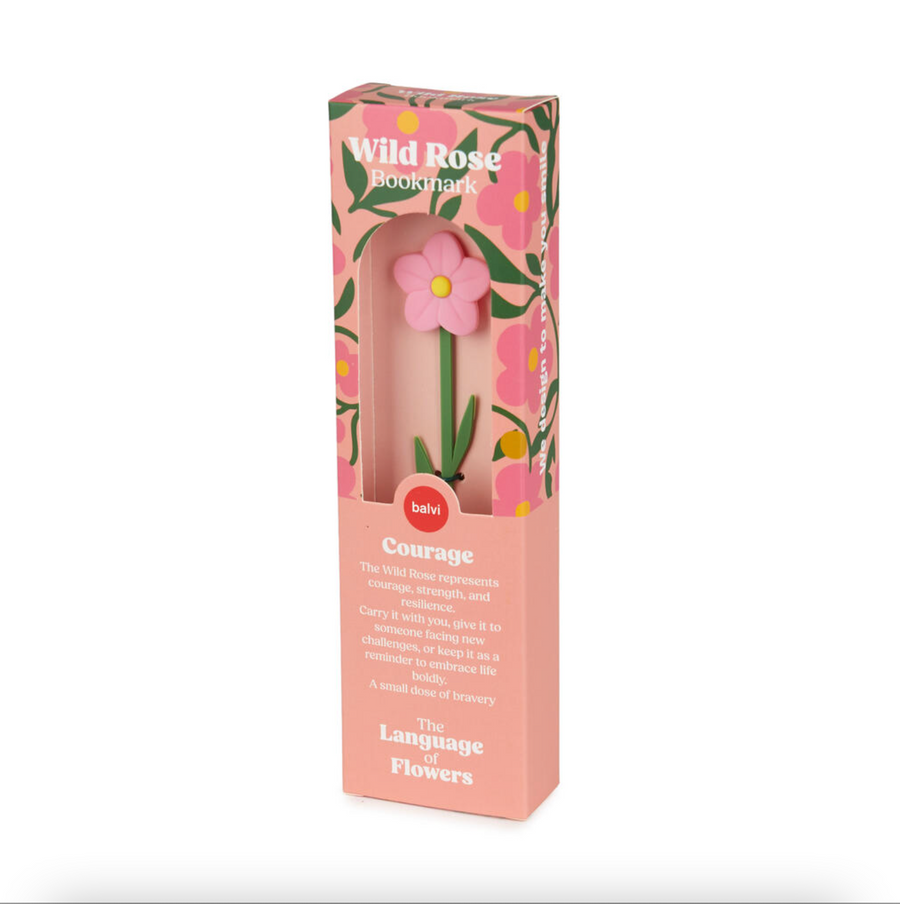 Marque-page avec fleur d'églantine en haut, design délicat