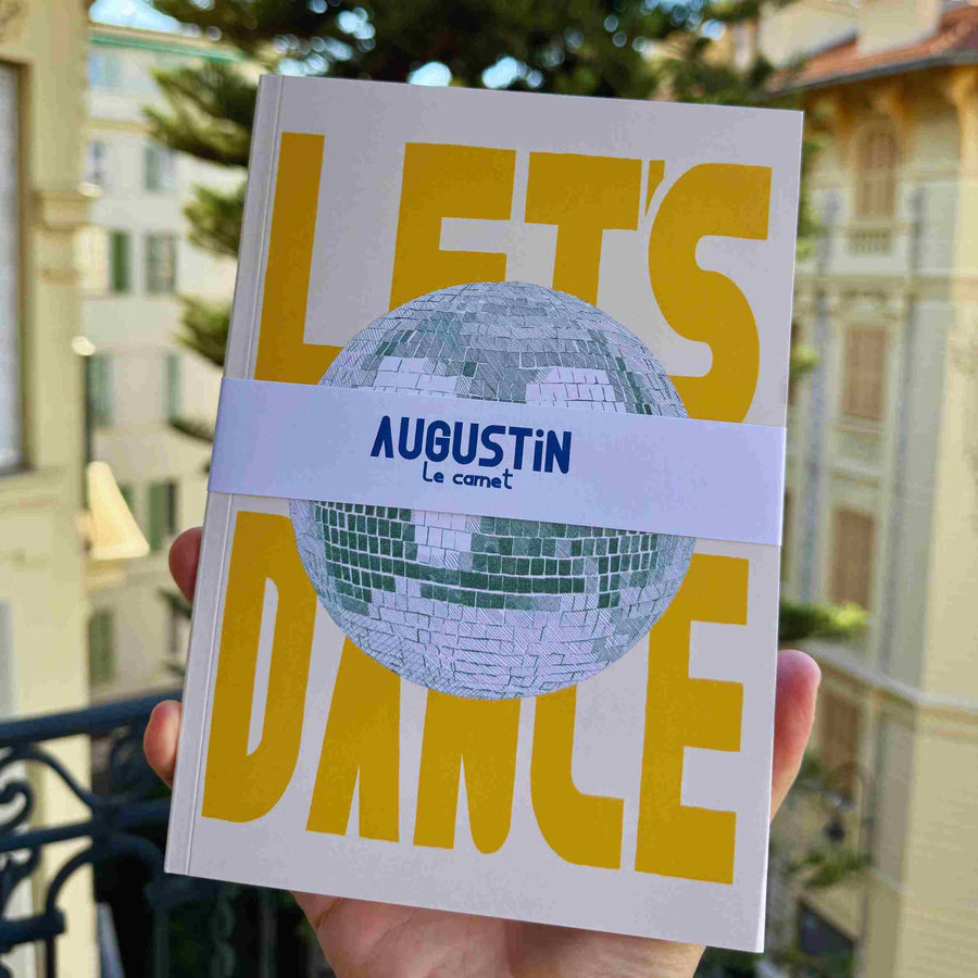 Carnet Let's Dance avec motif de boule à facettes scintillante.