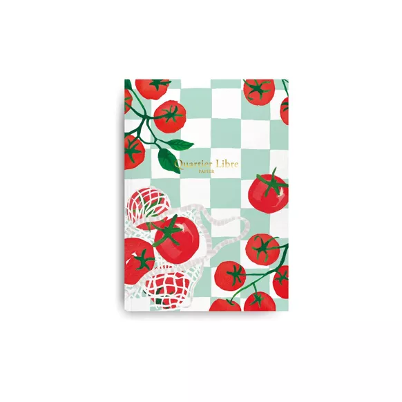 Carnet en toile avec motif de tomates sur la couverture