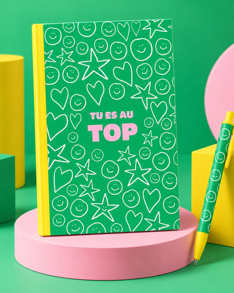 Carnet coloré avec message positif sur la couverture