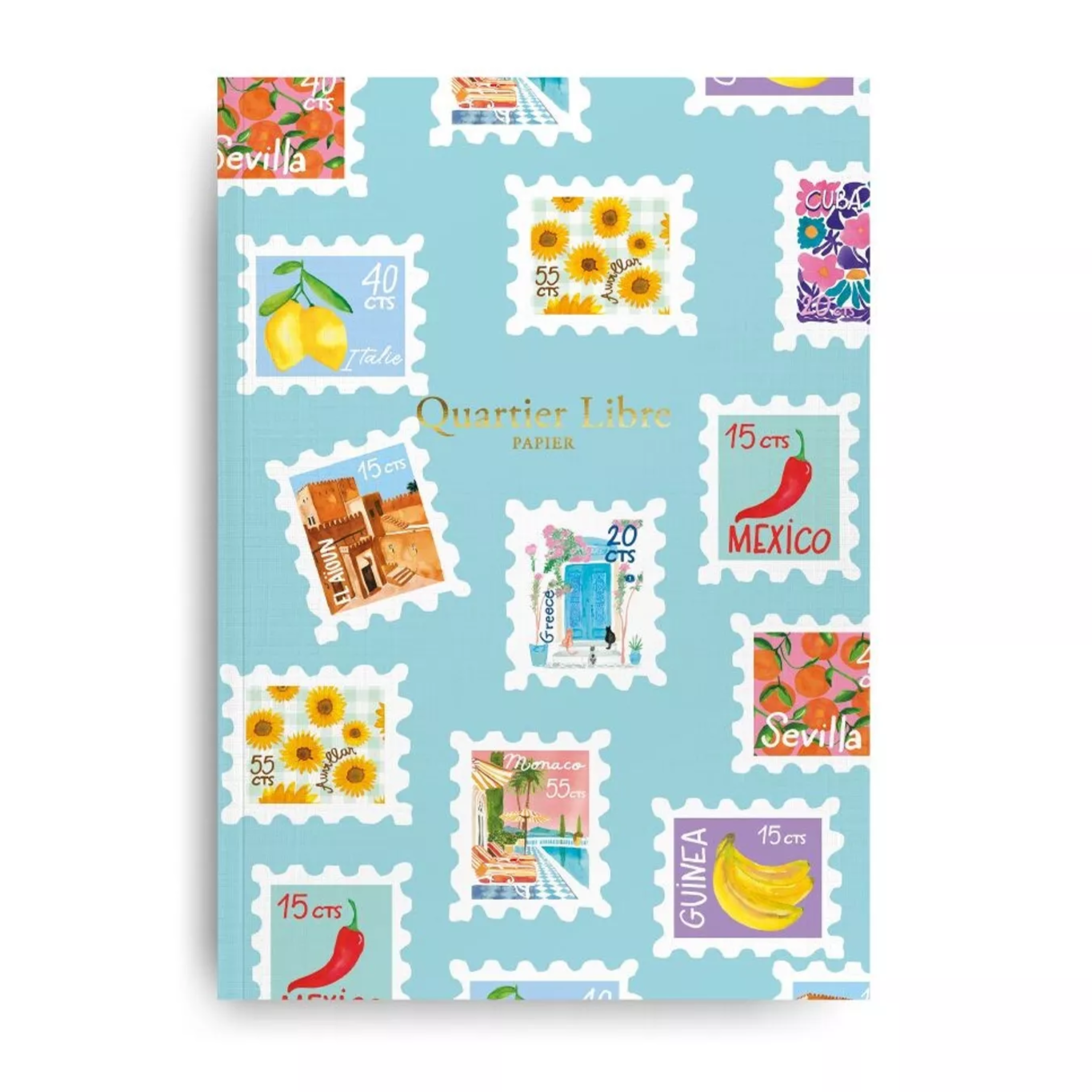 Petit carnet avec motifs de timbres du monde entier