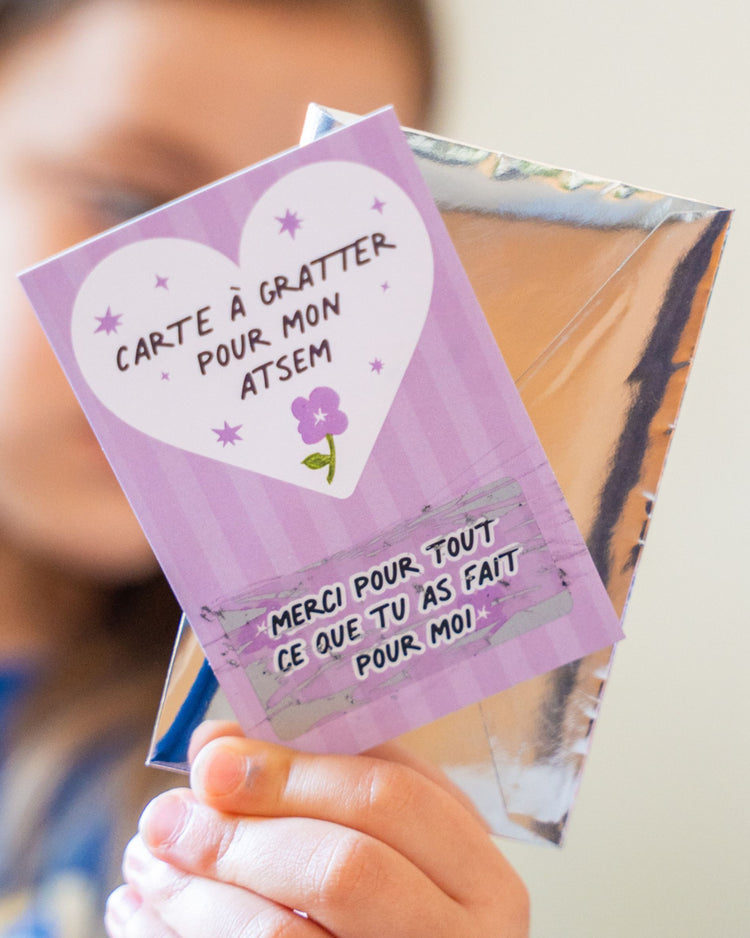 Carte à gratter avec message caché pour Atsem, design coloré