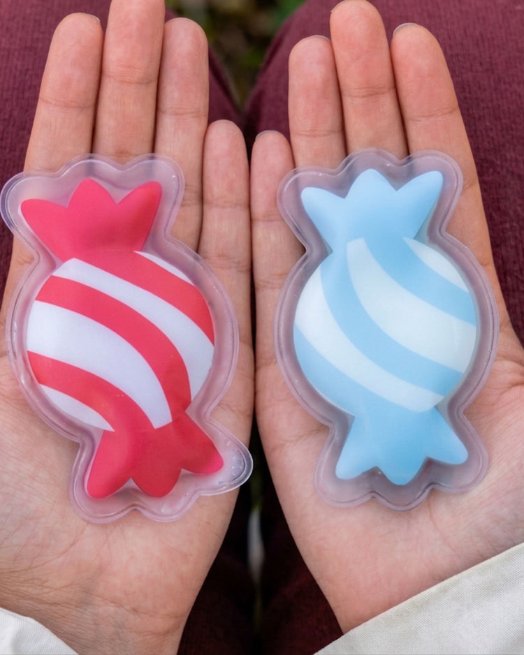 Chauffe-mains en forme de bonbons géants, vue de face