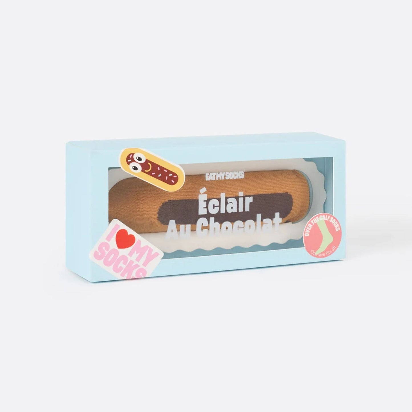Chaussettes chocolat en forme d'éclair, vue de dessus.