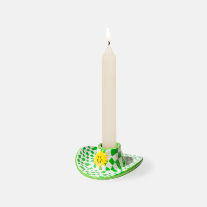 Bougeoir en forme de chapeau de cowboy avec motif quadrillé