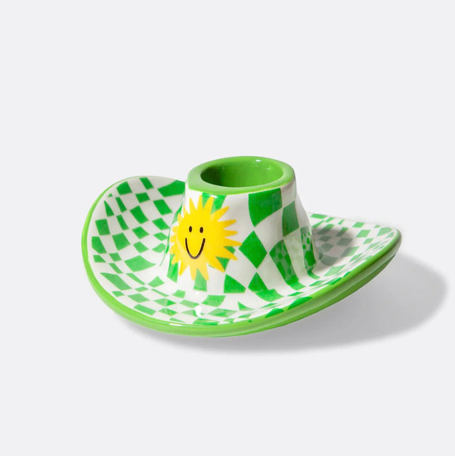 Bougeoir en forme de chapeau de cowboy avec motif quadrillé