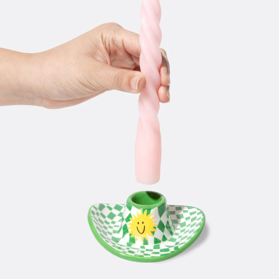 Bougeoir en forme de chapeau de cowboy avec motif quadrillé