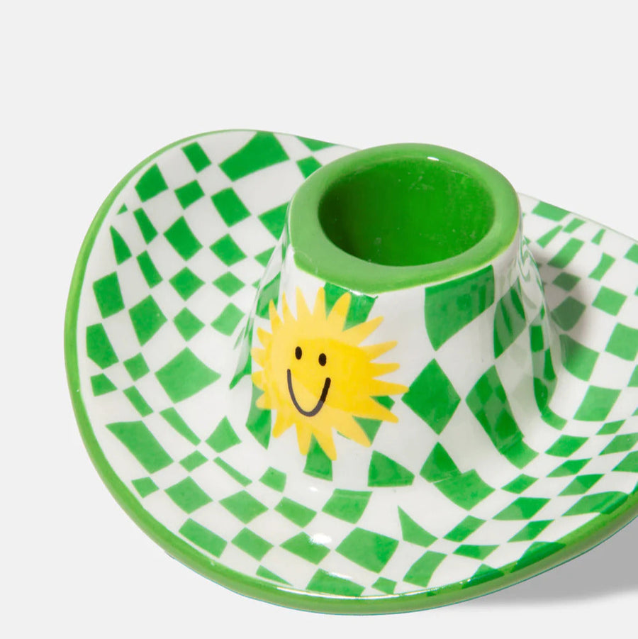 Bougeoir en forme de chapeau de cowboy avec motif quadrillé