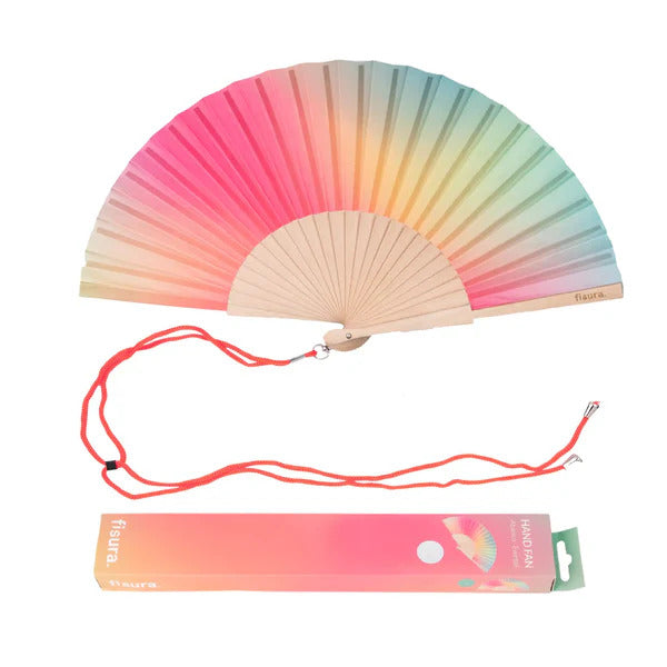 Éventail Rainbow ouvert, motifs colorés en éventail.