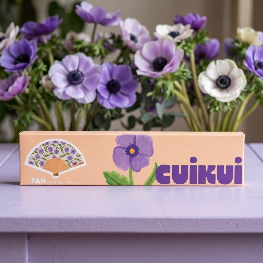 Éventail CUIKUI avec motif d'anémones sur toile résistante