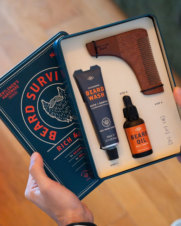 Coffret complet pour barbe avec flacons en verre élégants