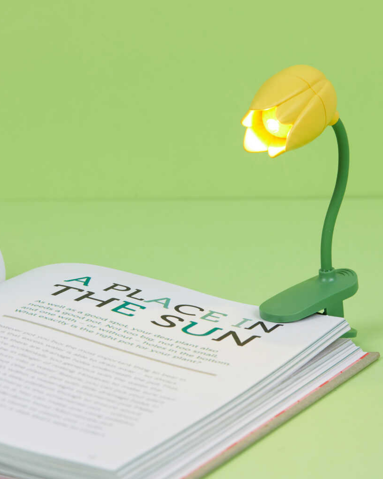 Liseuse tulipe jaune avec clip pour lecture nocturne