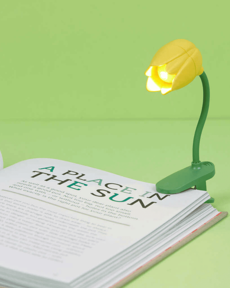 Liseuse tulipe jaune avec clip pour lecture nocturne