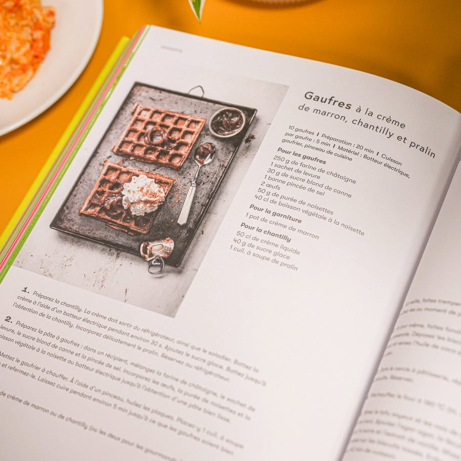 Livre de recettes végétariennes avec une couverture colorée.