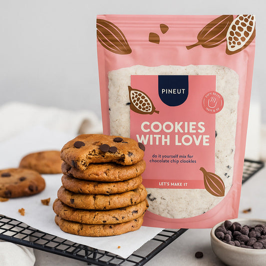 Mélange à cookies avec motif cœur sur la plaque