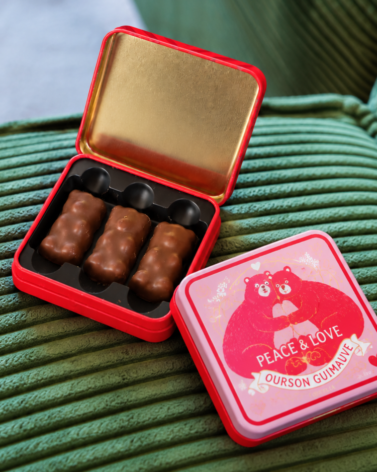 Coffret en métal avec oursons guimauve au chocolat au lait