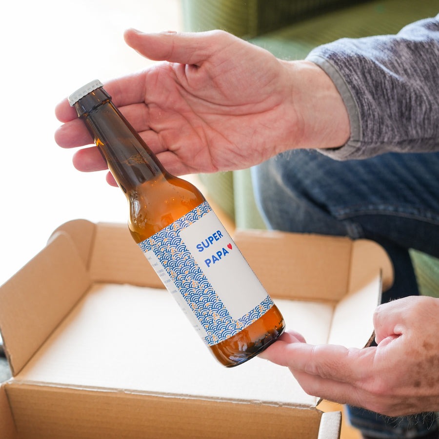 Bière personnalisée avec motif coloré et message unique