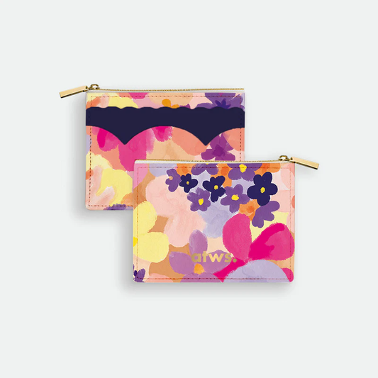 Pochette fleurie avec motif coloré et zip doré