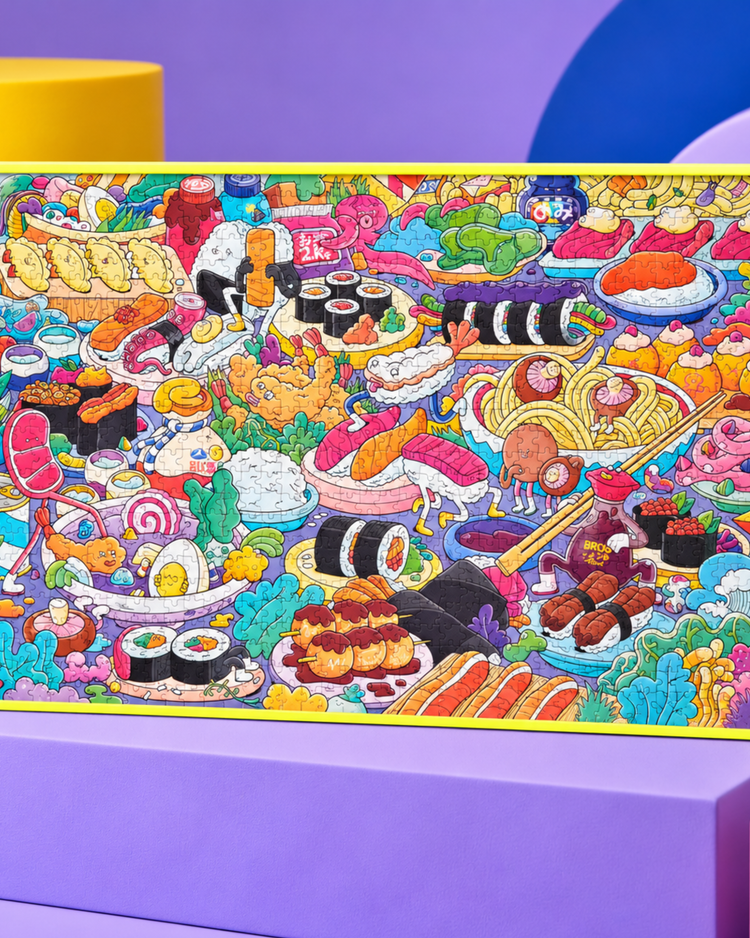 Puzzle Bento 1000 pièces avec illustration humoristique de sushi