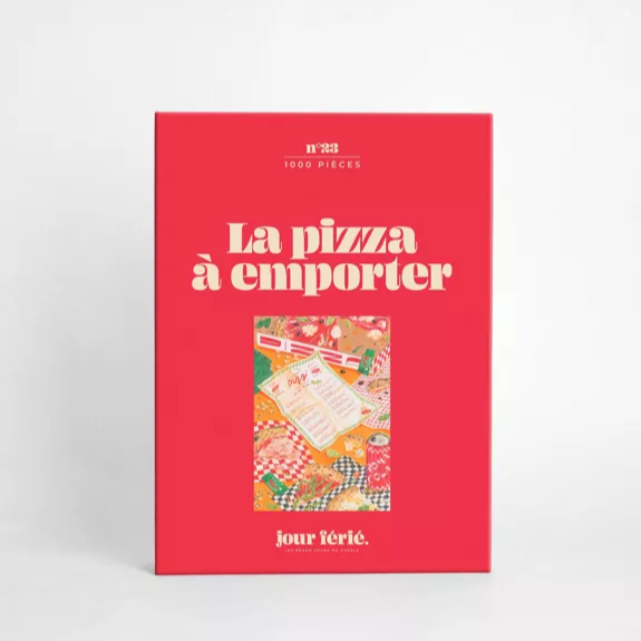 Puzzle en forme de pizza avec des détails de garniture colorés.