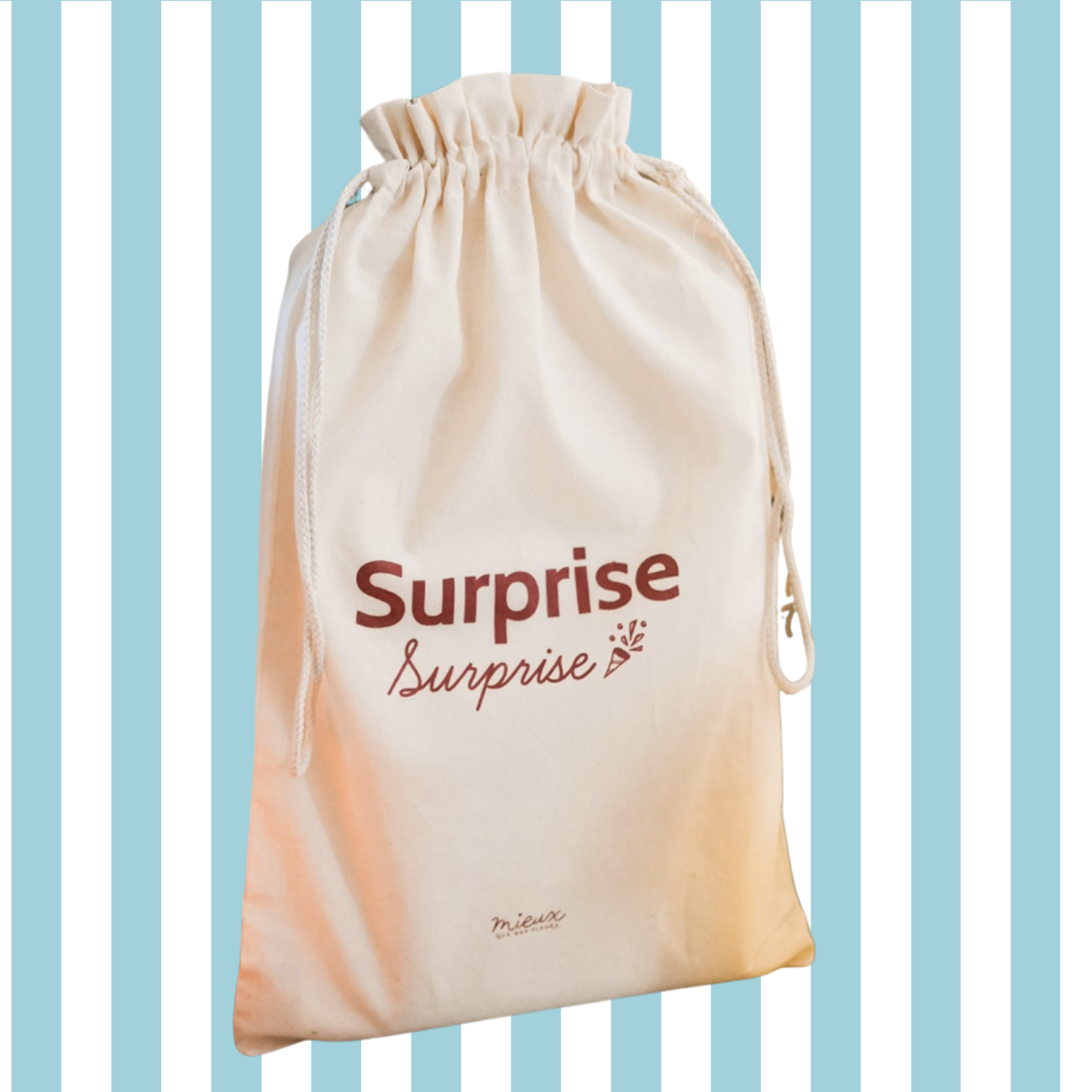 Sac cadeau en tissu avec motif coloré et cordon de serrage