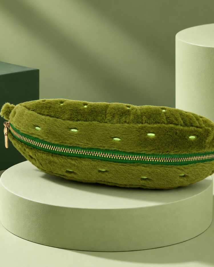 Trousse en forme de cornichon avec fermeture éclair visible