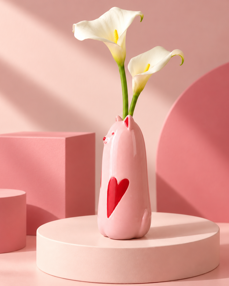 Vase décoratif avec motif 'Love Cat' sur fond clair