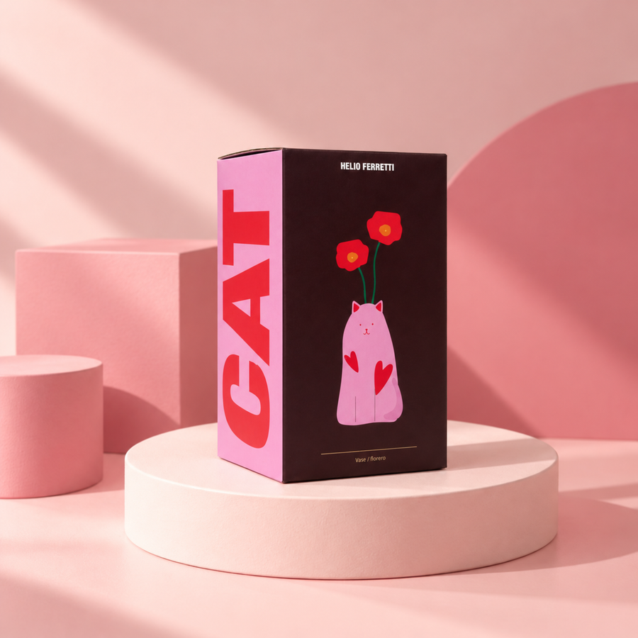 Vase en céramique avec motif chat, idéal pour fleurs