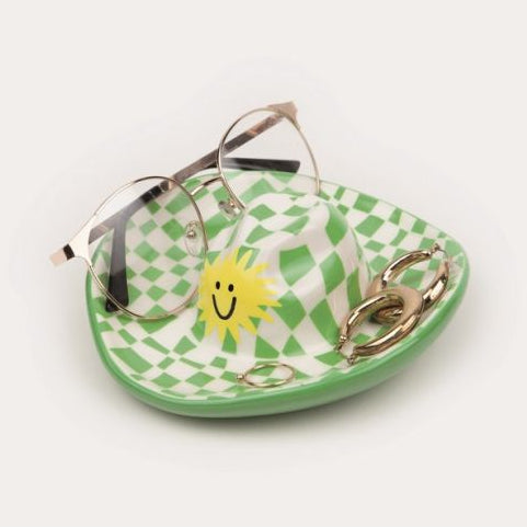 Vide poche en forme de chapeau avec motif à carreaux verts