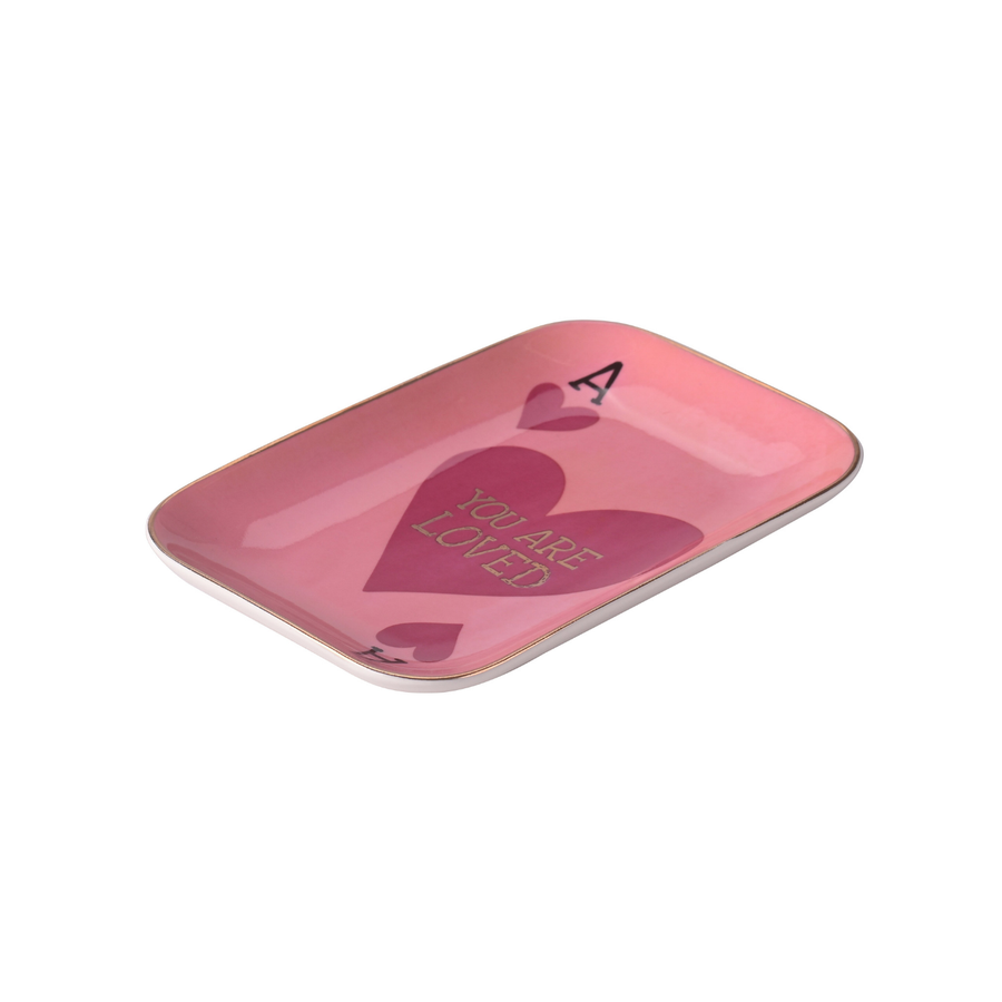 Vide-poche rose avec inscription 'You are loved' en détail