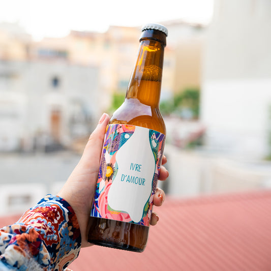 Bouteille de bière Ivre D'amour avec étiquette romantique