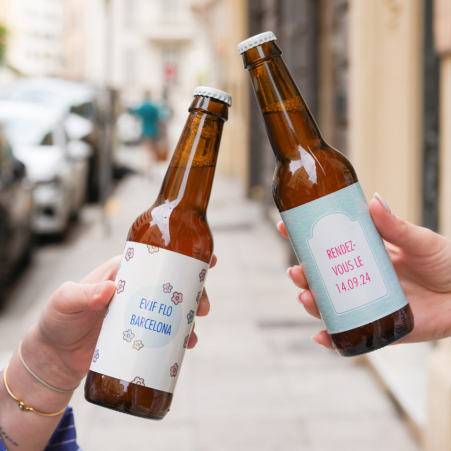 Bière personnalisée avec motif coloré et message unique