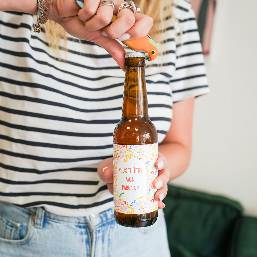 Bière personnalisée avec motif coloré et message unique