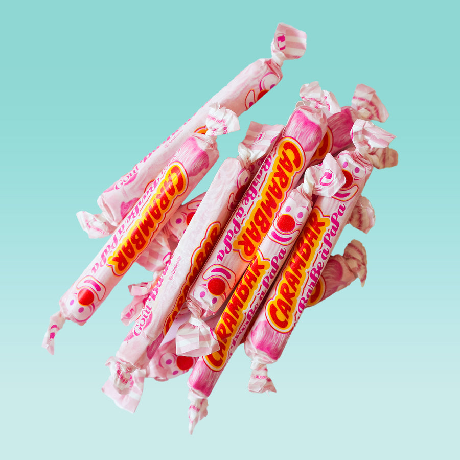 Lot de 10 Carambars au goût barbe à papa, emballage coloré.