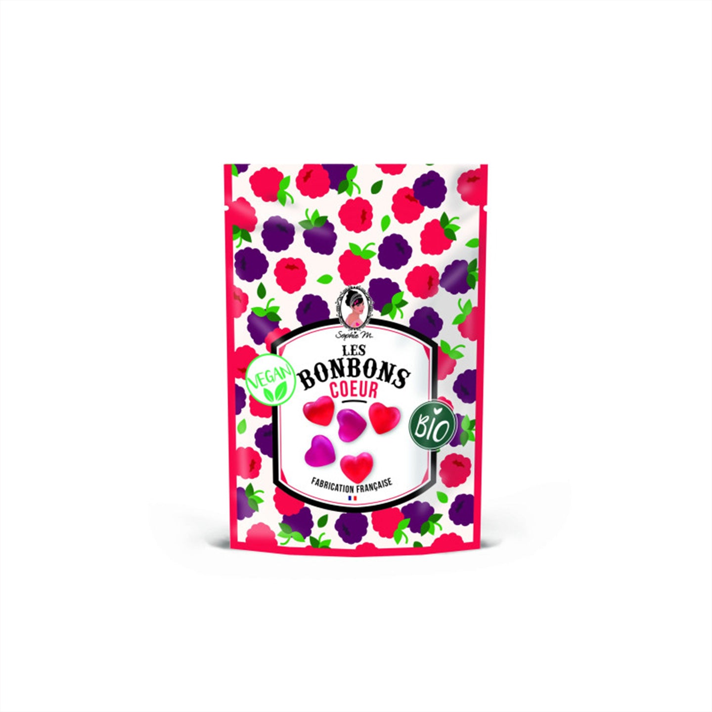 Sachet de bonbons en forme de cœur sur fond clair