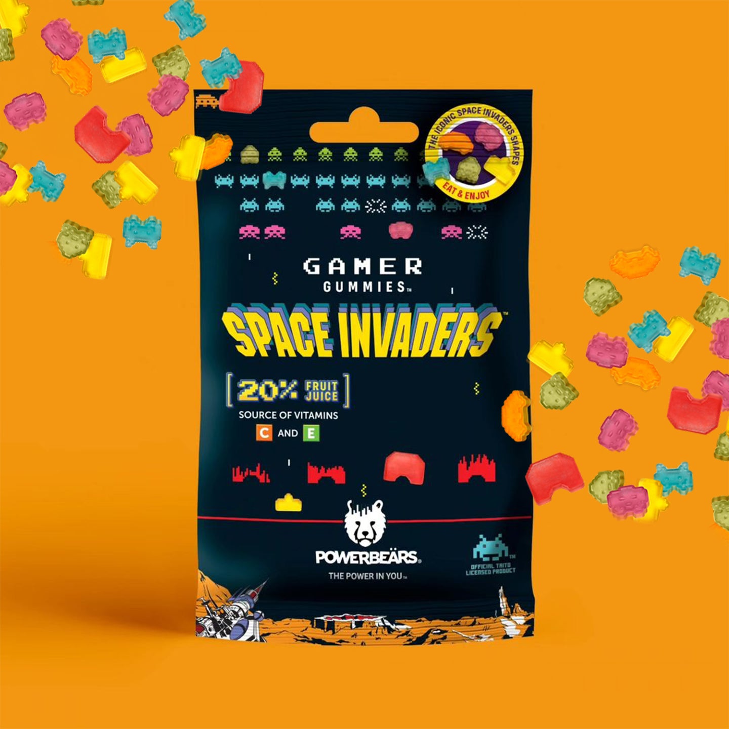 Bonbons Space Invaders en forme d'aliens colorés