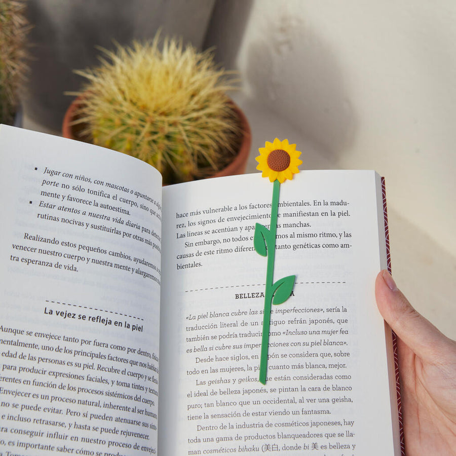 Marque-page tournesol en plastique avec fleur en relief