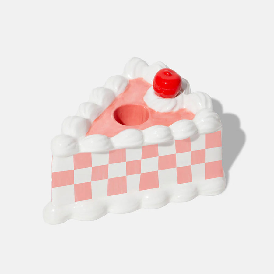 Bougeoir anniversaire en forme de cheese-cake, vue de face.