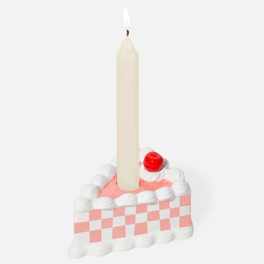 Bougeoir anniversaire en forme de cheese-cake, vue de côté.