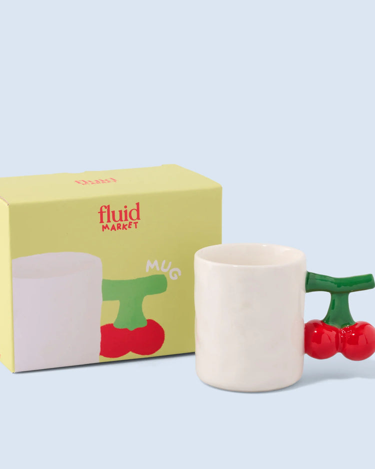 Mug en céramique avec motif cerise sur fond blanc