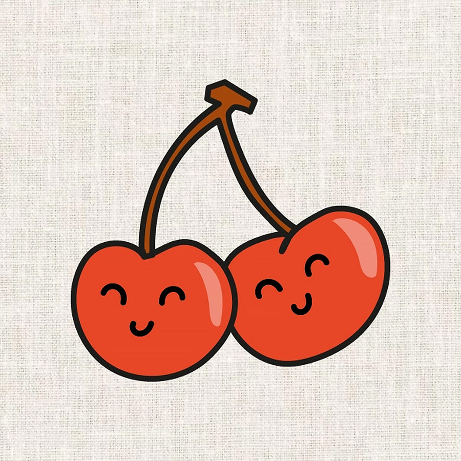 Coffret de broderie Kawaii avec motif cerise en gros plan.