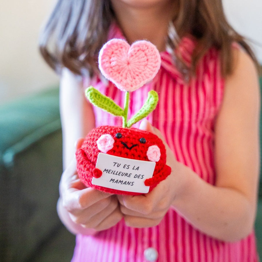 Pomme d'amour en forme de cœur avec message doux pour maman