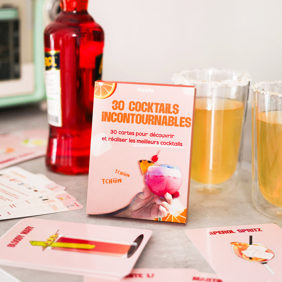 30 cartes de recettes de cocktails avec illustrations colorées