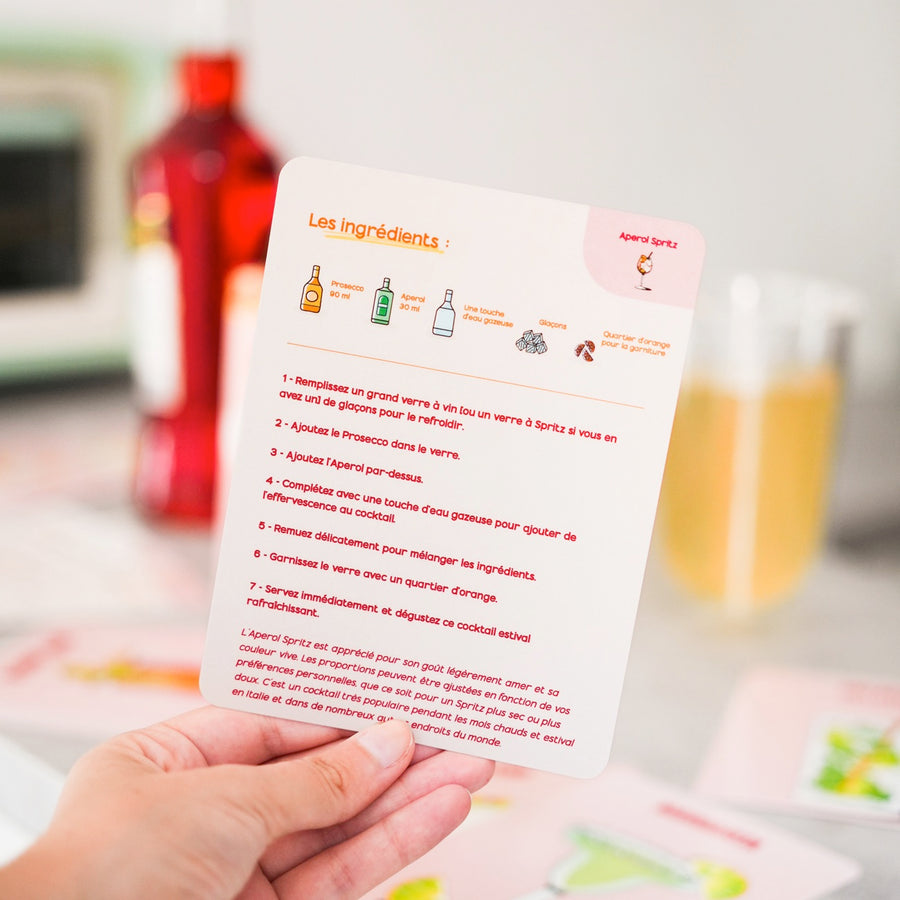 30 cartes de recettes de cocktails avec illustrations colorées